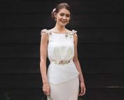 Eye catching ivory wedding dresses with a touch of colour